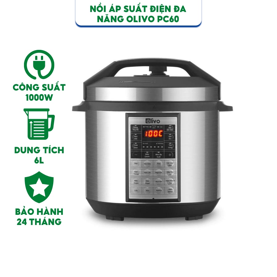 (Mã CHUT70 giảm 70k) Nồi Áp Suất Điện Đa Năng OLIVO PC60 Dung Tích 6 Lít - Hàng Chính Hãng