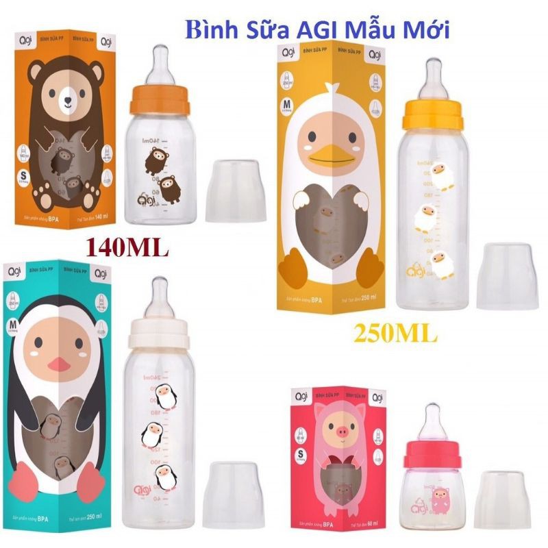 ĐƯỢC CHỌN MẪU  Bình sữa AGI cổ hẹp có van chống sặc 60ml 140ml 250ml