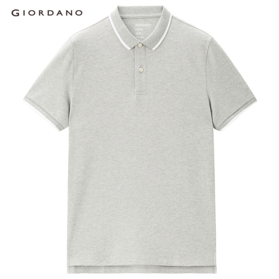 Áo thun polo GIORDANO 01012409 tay ngắn màu tương phản co giãn khô nhanh thời trang hè trẻ trung cho nam