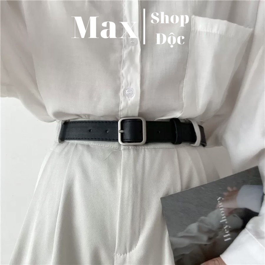 Thắt Lưng Unisex Cao Cấp Bản 3cm Mặt Chữ Vuông Màu Đen Đẹp - Dây Lưng Da PU Mặt Kim Loại Hàn Quốc - Maxshopdoc
