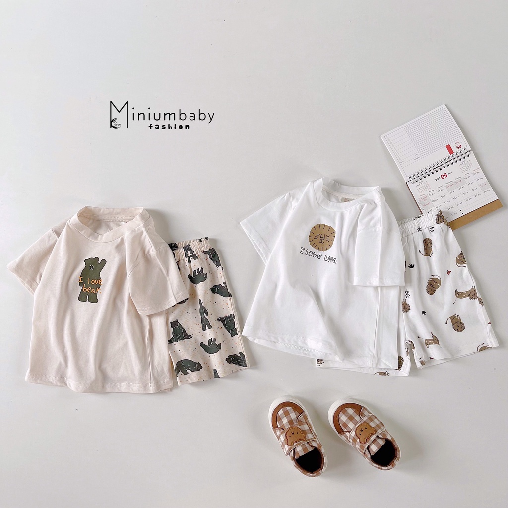 Bộ cotton unisex hoạ tiết xinh xắn cho bé, bộ thun mềm mát unisex