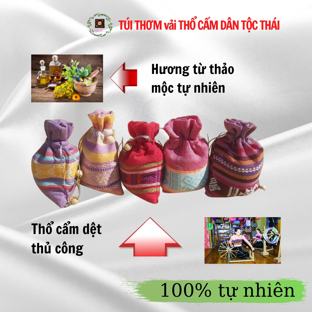 Túi thơm thổ cẩm treo xe ô tô, tủ quần áo, thơm phòng, khử mùi, hương thảo mộc thiên nhiên 100%