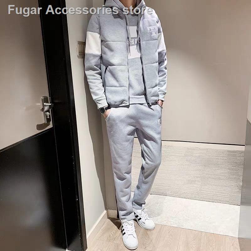 Set 3 món áo khoác quần dài vải nhung dày cho nam trẻ trung thời trang hàn quốc chủ đề thể thao