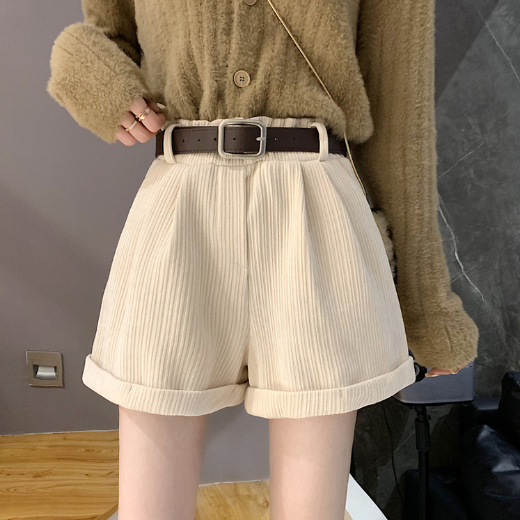 Quần Ngắn Nhung Eo Cao Ống Rộng Thời Trang Thu Đông Cho Nữ