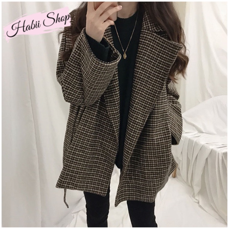 Áo khoác dạ nữ Hàn Quốc dáng ngắn - Áo dạ kẻ caro nữ HABII AD02 | BigBuy360 - bigbuy360.vn