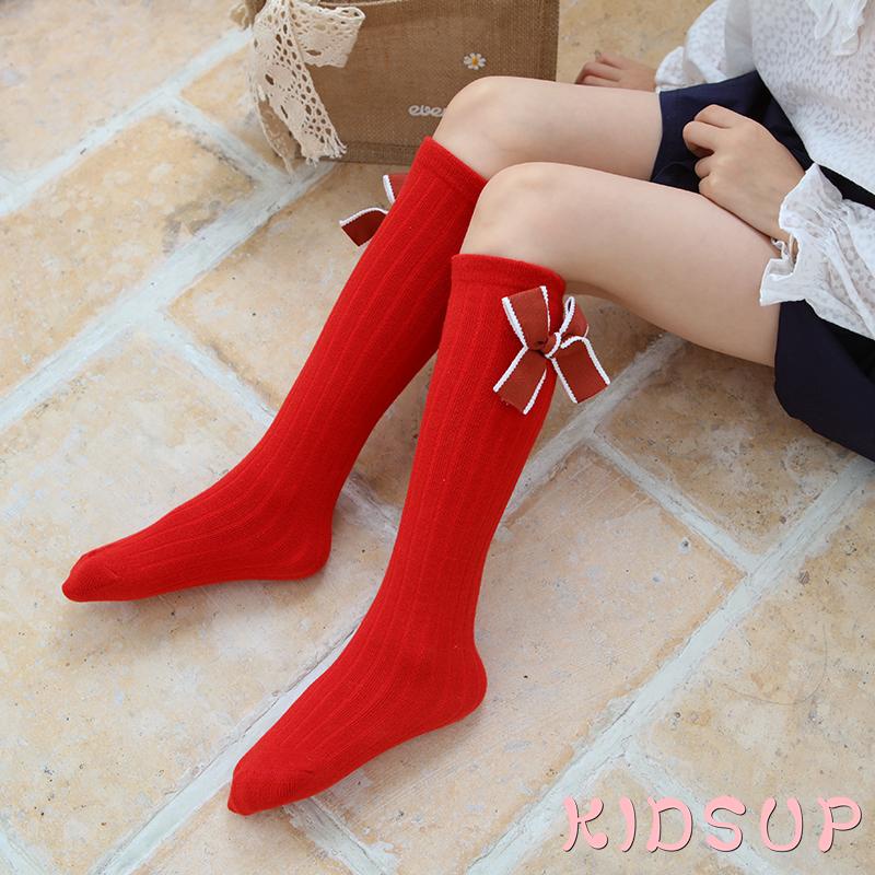 Tất cotton cổ cao đính nơ xinh xắn cho bé gái