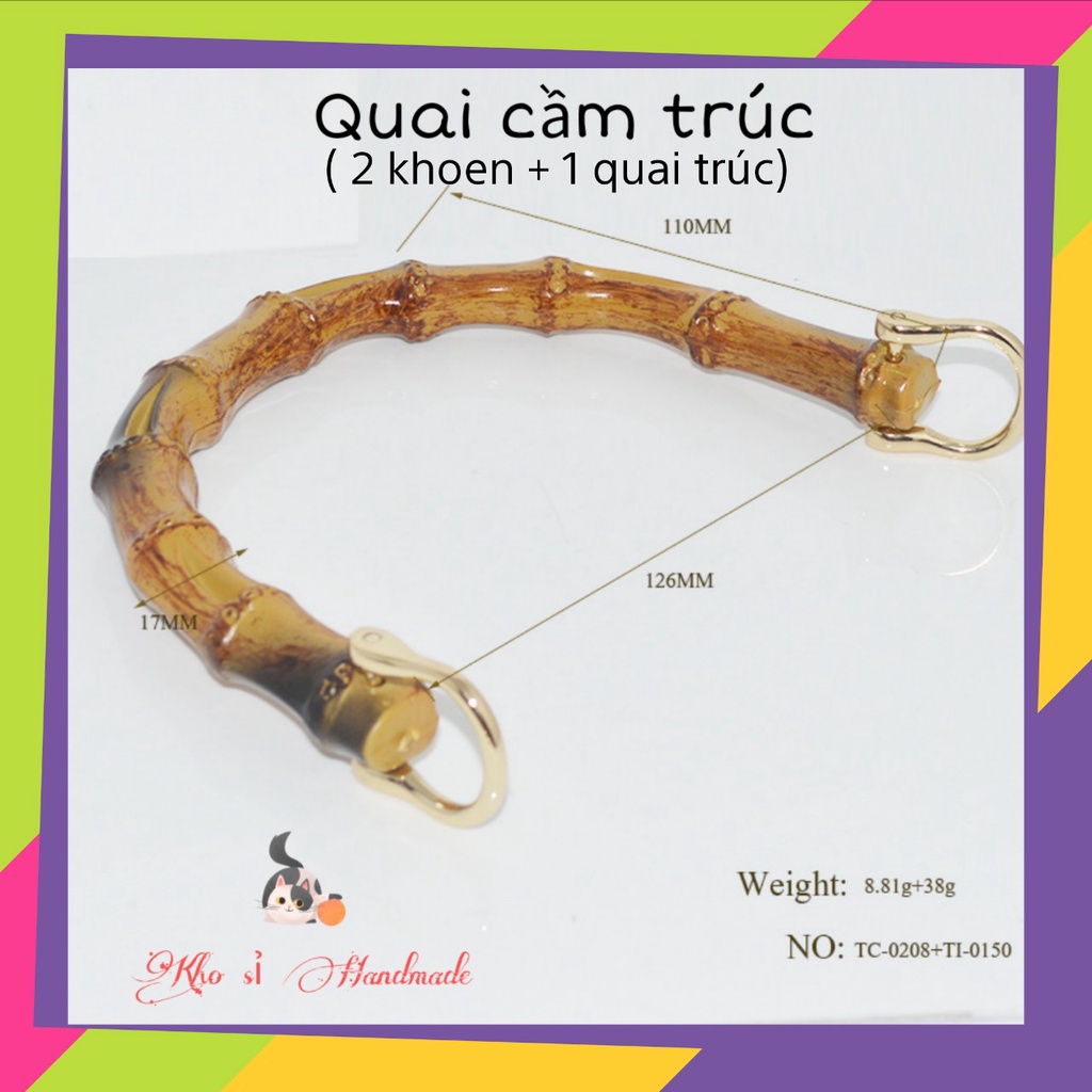 Quai cầm túi xách giả trúc có sẵn khoen D (mẫu 1)