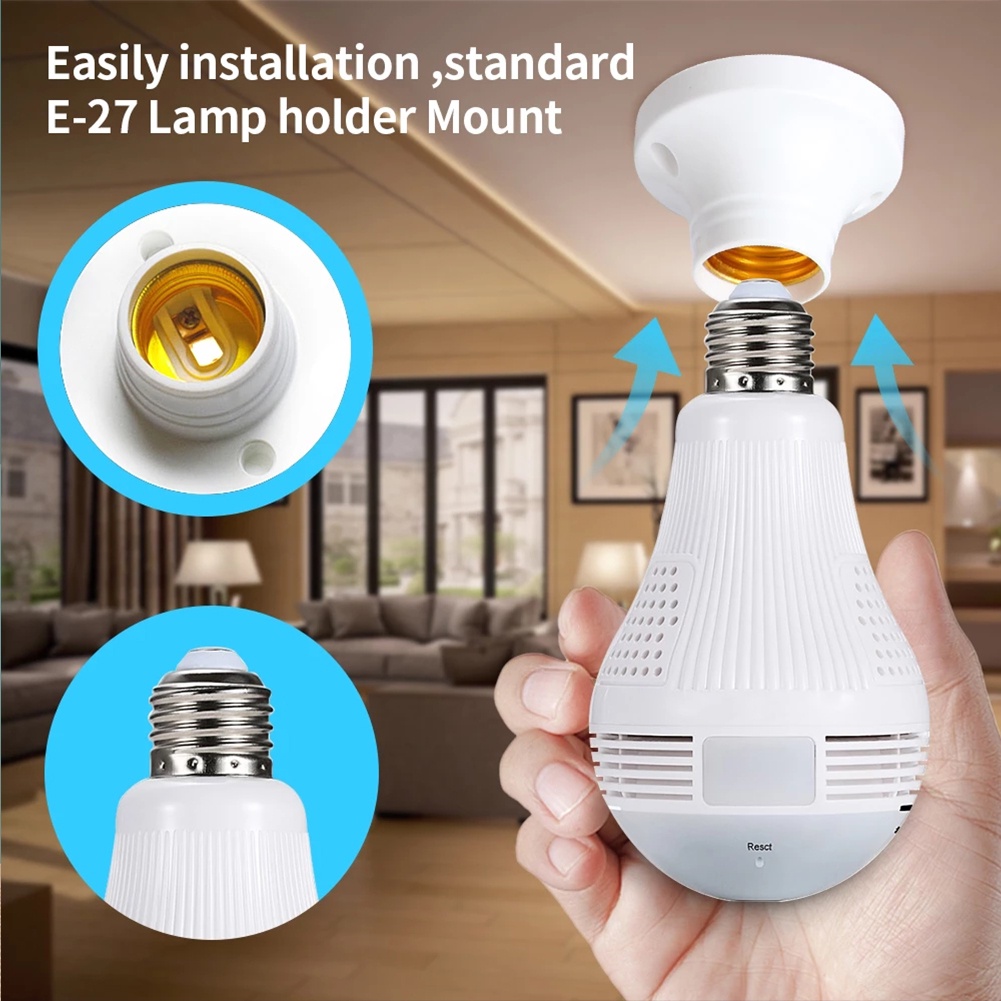 Camera Ip V380 Pro Hd 360 ° Toàn Cảnh Wifi 1080P Giám Sát Video Bóng Đèn Mắt Cá Với Âm Thanh Ntercom Hai Chiều Quan Sát Ban Đêm