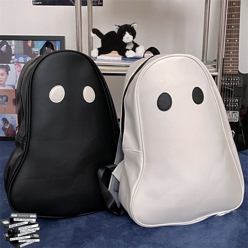 Balo con ma unisex trắng đen da PU ulzzang Hàn quốc