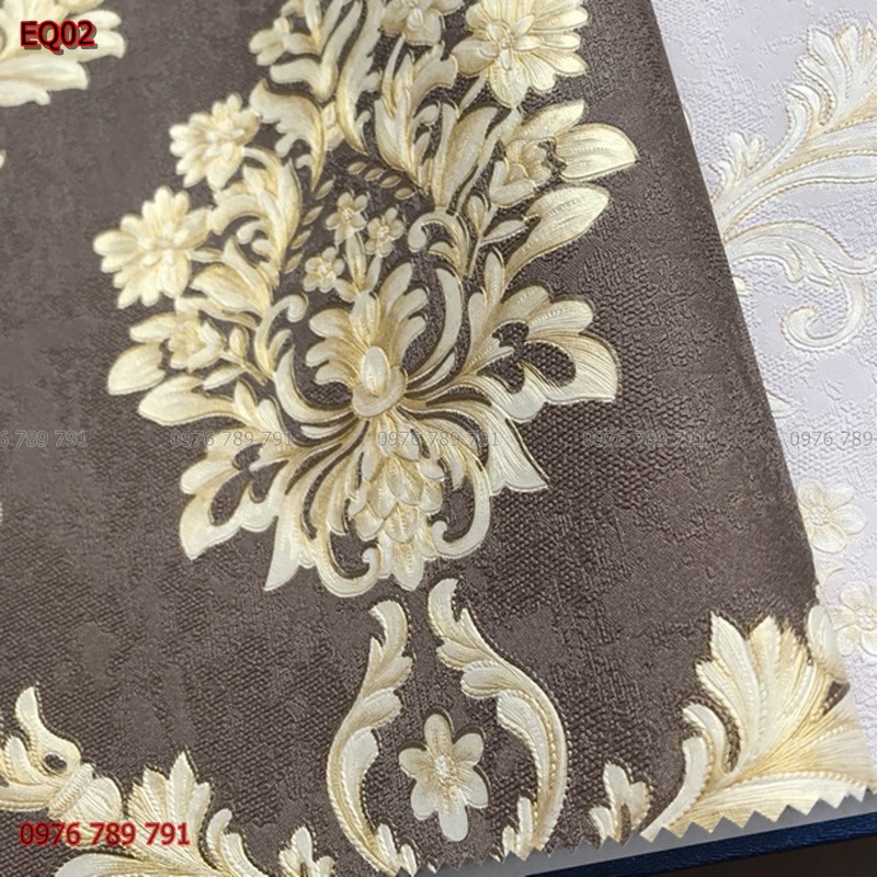 Giấy dán tường châu âu cao cấp ,hoa văn in nổi mầu nâu, khổ 0,53 m,giấy dán phòng khách ,phòng ngủ