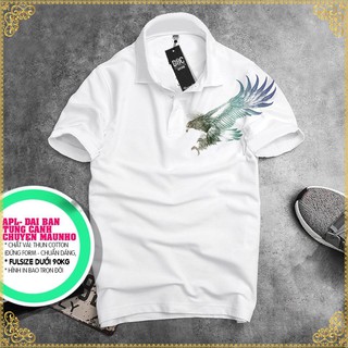 Áo polo nam trắng in hình chim đại bàng siêu đẹp - Áo thun nam có cổ - Áo phông cotton cực chất