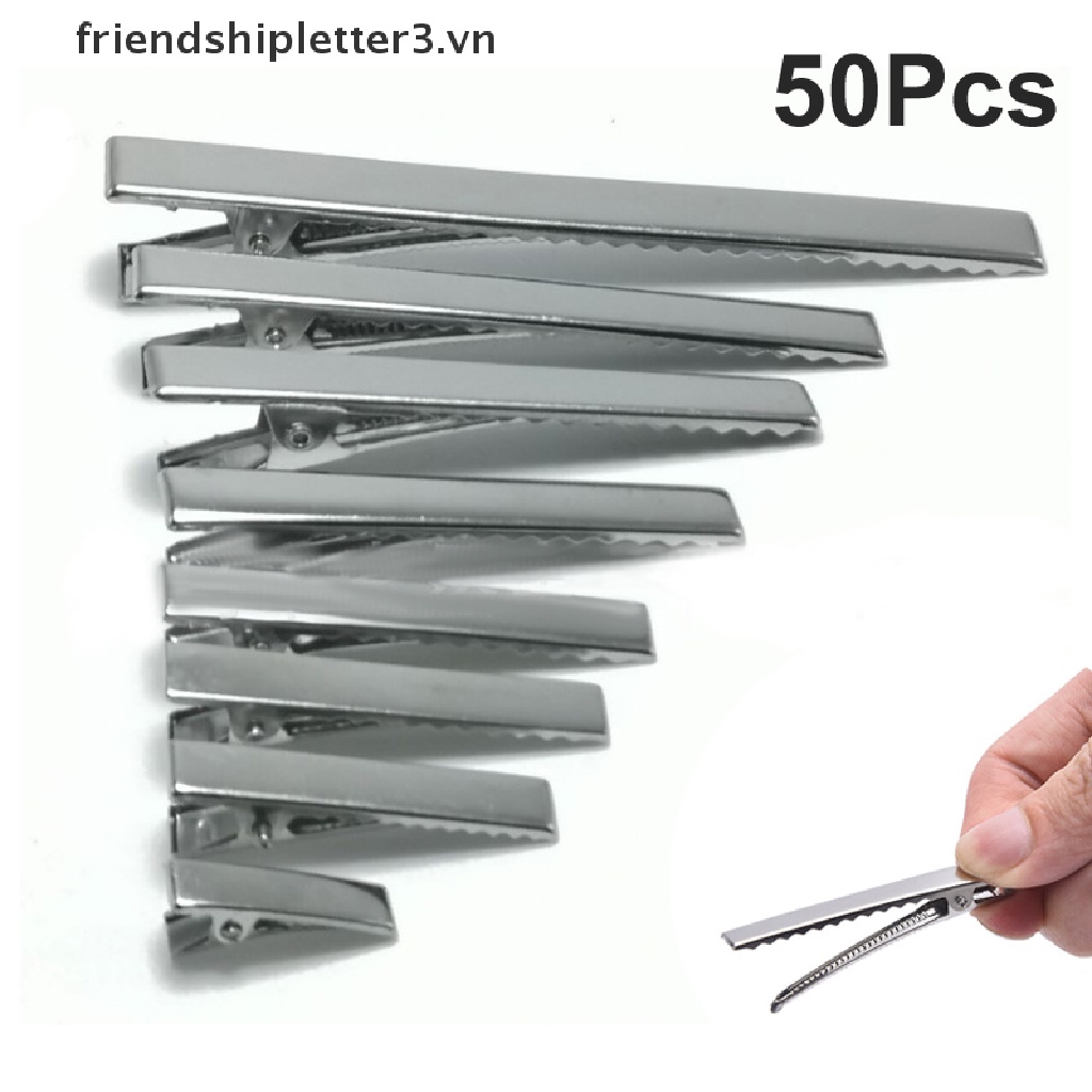 Set 50 kẹp tóc hàm cá sấu bằng kim loại màu bạc/đen kiểu dáng đơn giản