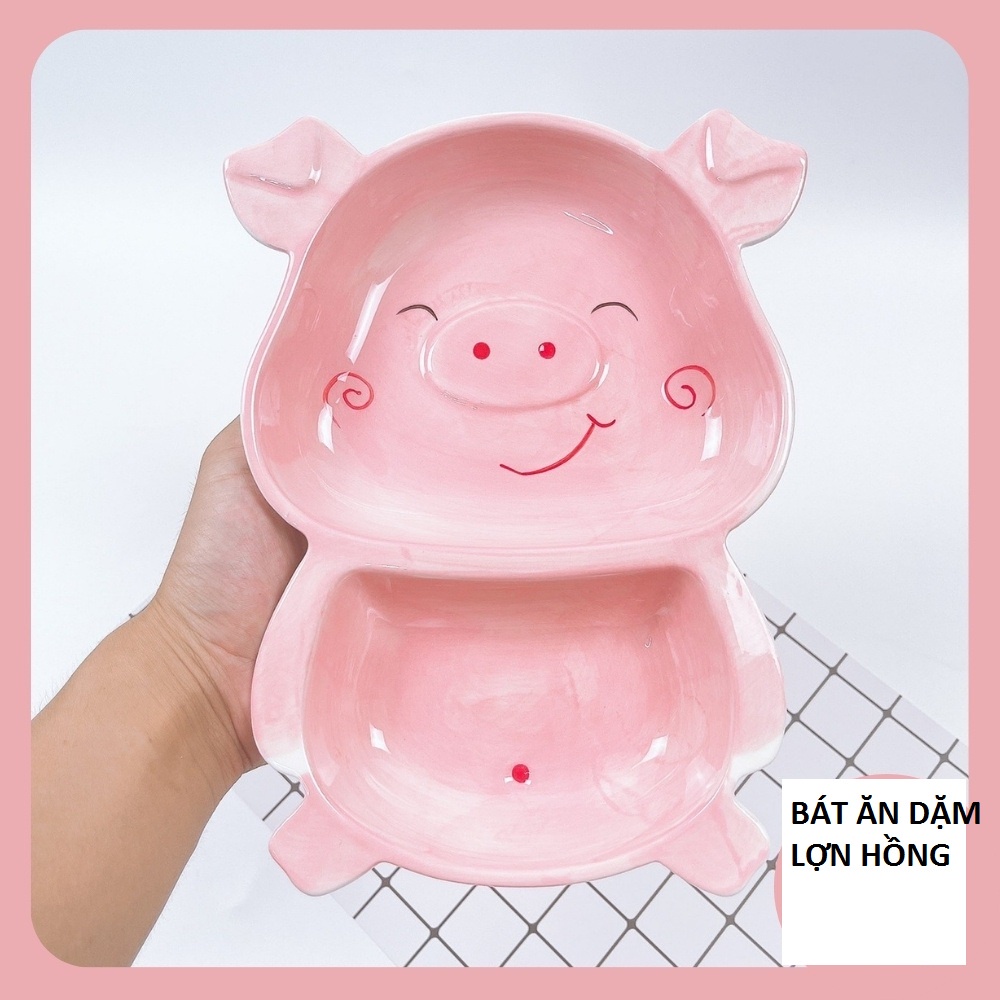 Bát Ăn Dặm Cute Cho Bé Hình Heo Hồng Dễ Thương, Chén Ăn Dặm Gốm Sứ Cao Cấp