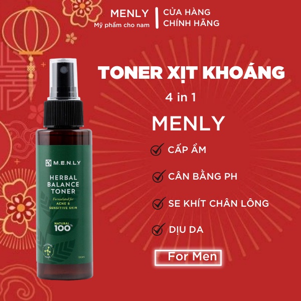 Toner cấp ẩm da mụn và se khít lỗ chân lông từ hoa cúc cho nam giới Menly 100ml và 20ml