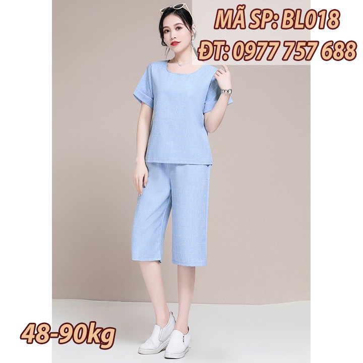 Đồ bộ ống rộng linen form rộng 90KG cho mẹ trung niên U50 u60 BL018