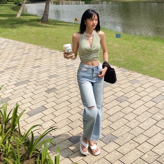 Áo yếm croptop nữ phi lụa lanie top TOPTIFY xẻ ngực thắt nơ lưng VA03