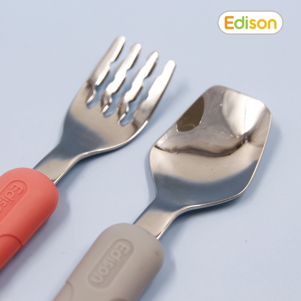 Made in Korea Bộ thìa dĩa cho bé tập ăn chất liệu inox bọc Silicon Edison Hàn Quốc dành cho bé từ 18 tháng tuổi 5325