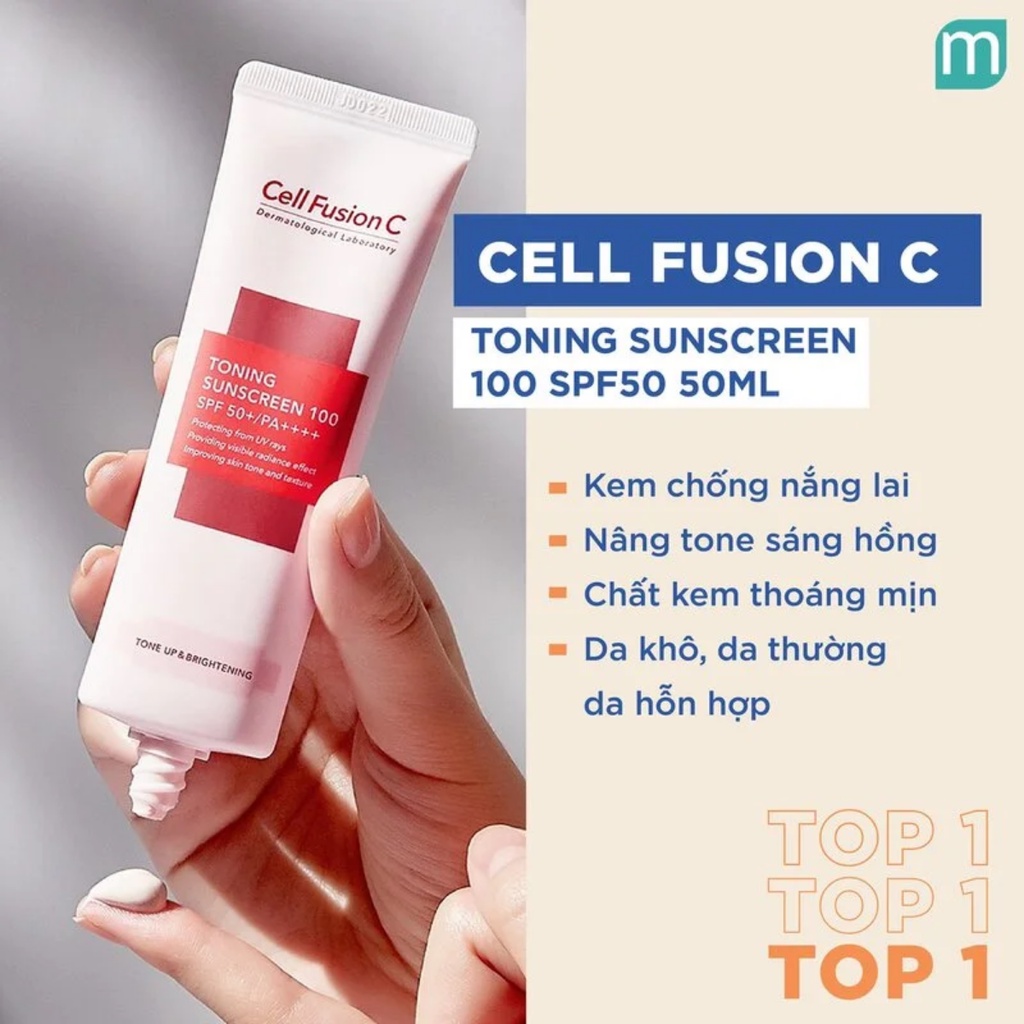 Kem chống nắng nâng tông da Cell Fusion C Toning Sunscreen 100 &amp; Laser Suncreen 100 tuýp 50ml full box
