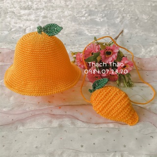 SET TÚI MŨ MÓC SỢI THÔ HÌNH QUẢ XOÀI CHO BÉ