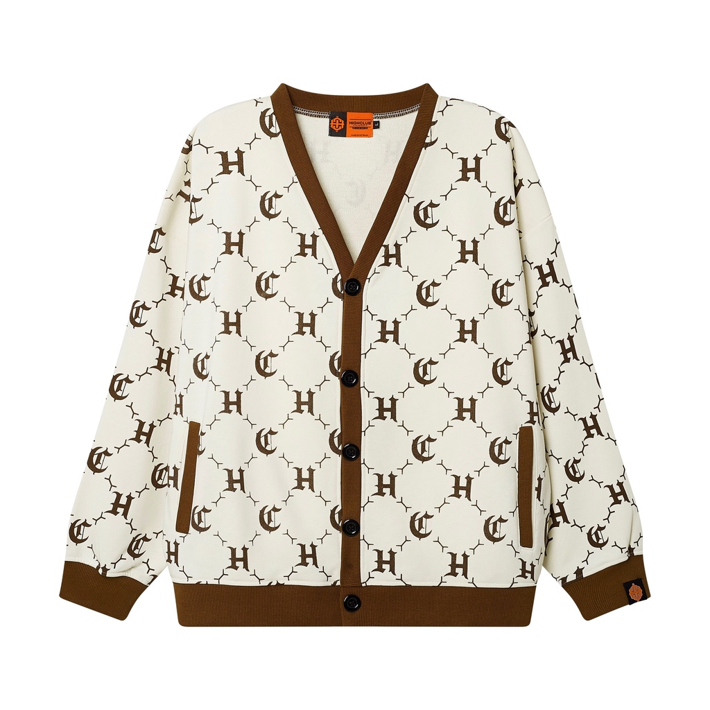 Áo Khoác Cardigan LOGO PATTERN hoạ tiết màu đen/kem - HighClub Brand Chính Hãng