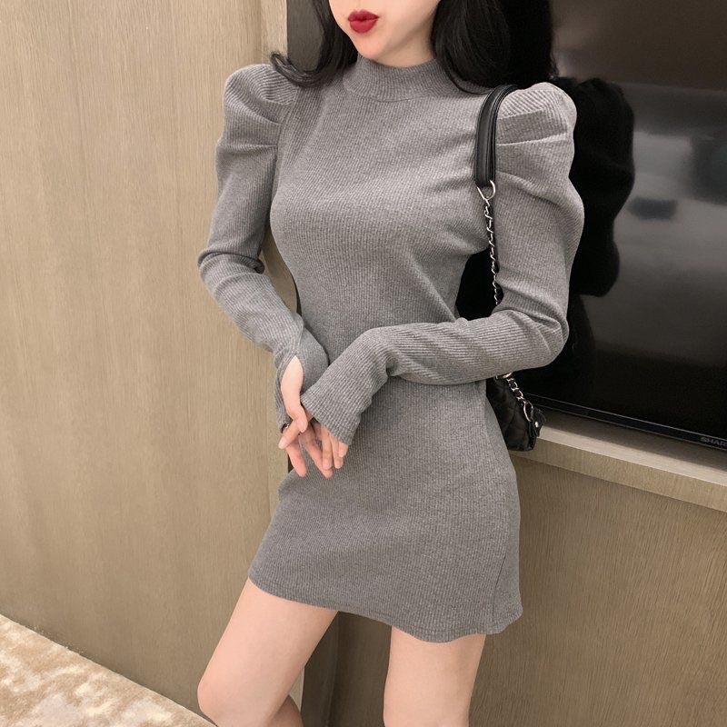 Váy body len gân tay bồng tiểu thơ siêu xinh