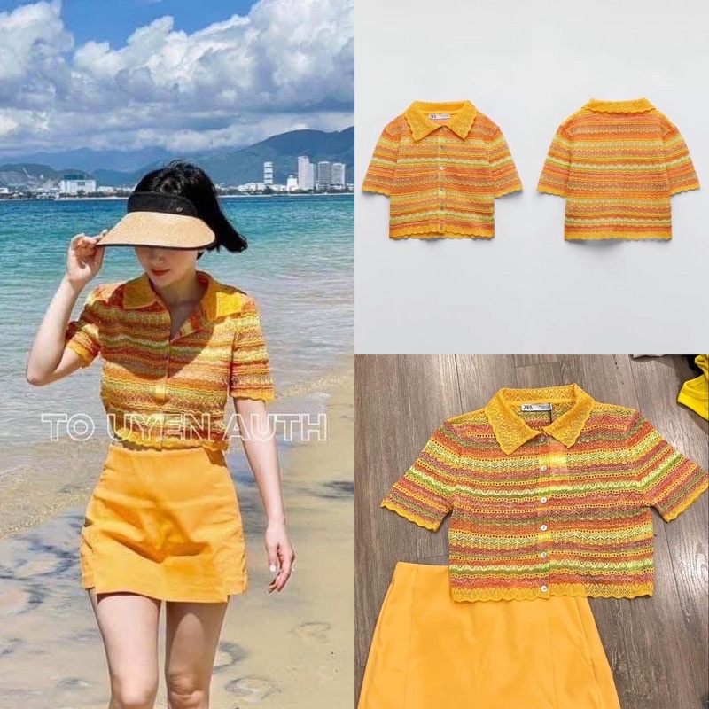 Áo polo cam len móc (kèm ảnh thật)
