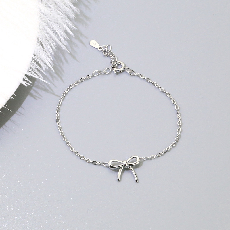 Vòng tay bạc hình nơ phong cách Hàn đơn giản dành cho nữ