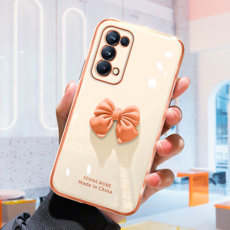 Ốp Điện Thoại Kết Cấu Sang Trọng Đính Nơ 3D Cho Oppo Reno 5 Reno 4 Reno 3 Reno 5 Pro