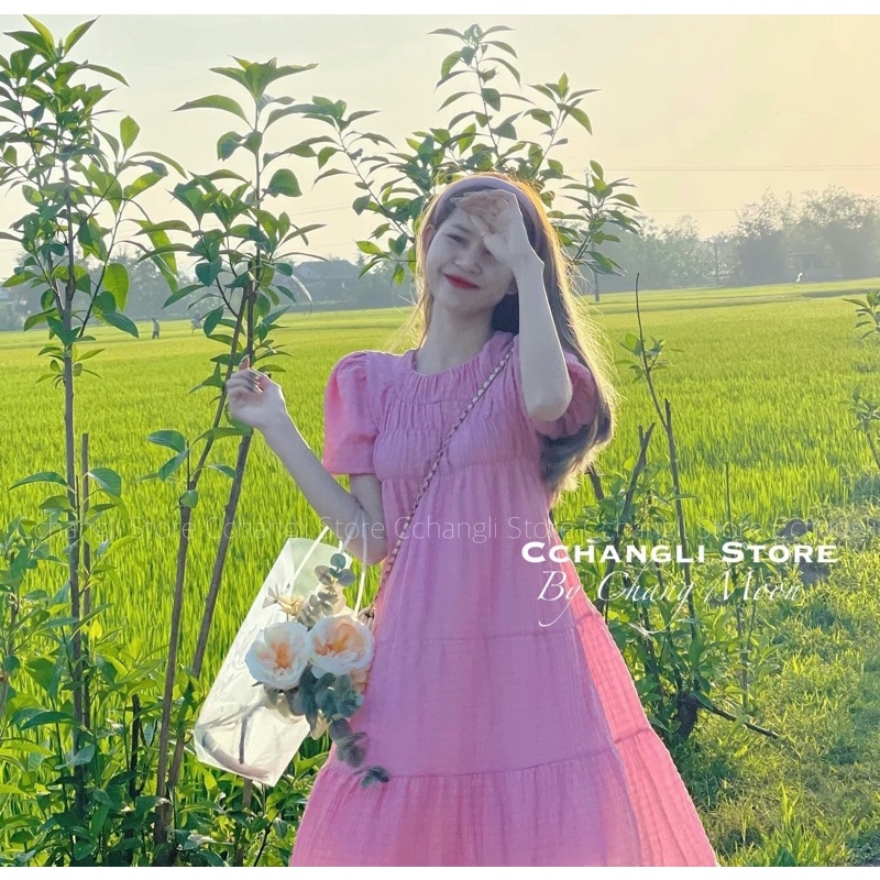 [Ảnh thật/Video]Váy babydoll Yona dáng dài tông màu nổi bắt mắt phong cách nhẹ nhàng Đầm voan tơ nhún bèo