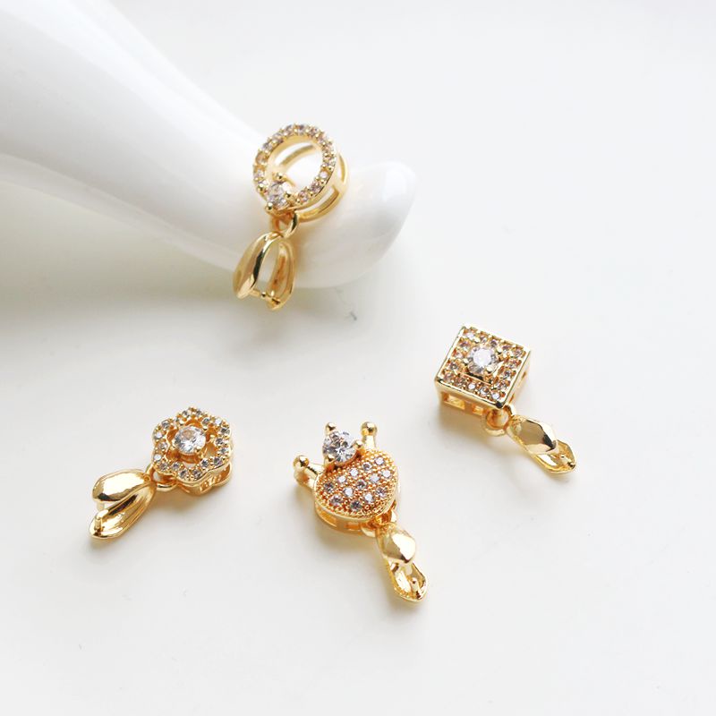 Khóa Cài Đầu Tròn Đính Đá Zircon 14k Màu Sắc DIY Có Khóa Kẹp Kết Nối Trang Sức