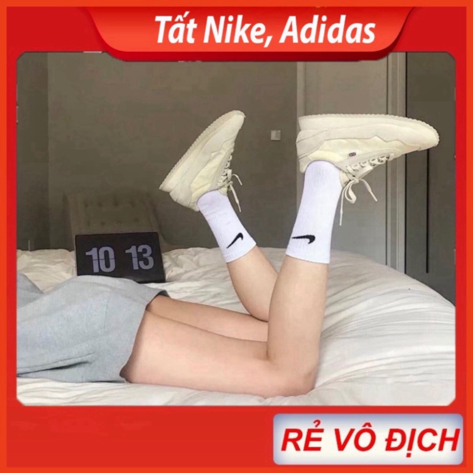Tất cổ cao nam nữ dáng thể thao, Vớ dài Hàn Quốc co giãn thoáng mùi màu đen trắng mix với giày sneaker, jordan, converse