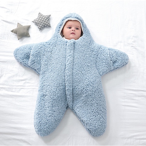 Túi Ngủ Liền Thân Bằng Vải cashmere Dày Dặn Màu Trơn Hình Ngôi Sao Chống Bắt Đầu Cho Bé Sơ Sinh