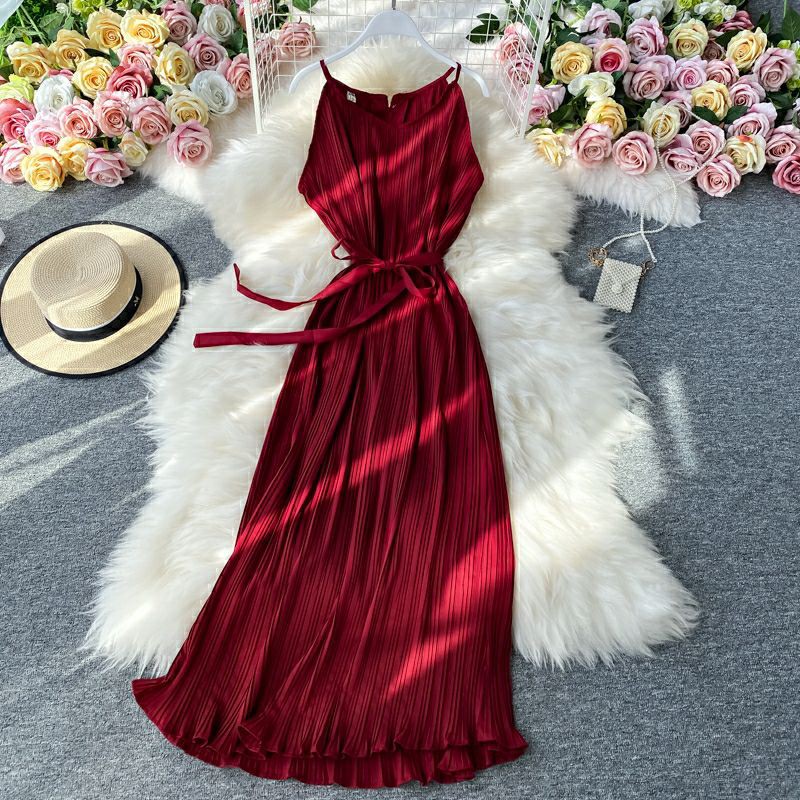 [Hot Item] Váy Maxi Xếp Ly Kèm Đai Thắt Eo Sang Chảnh