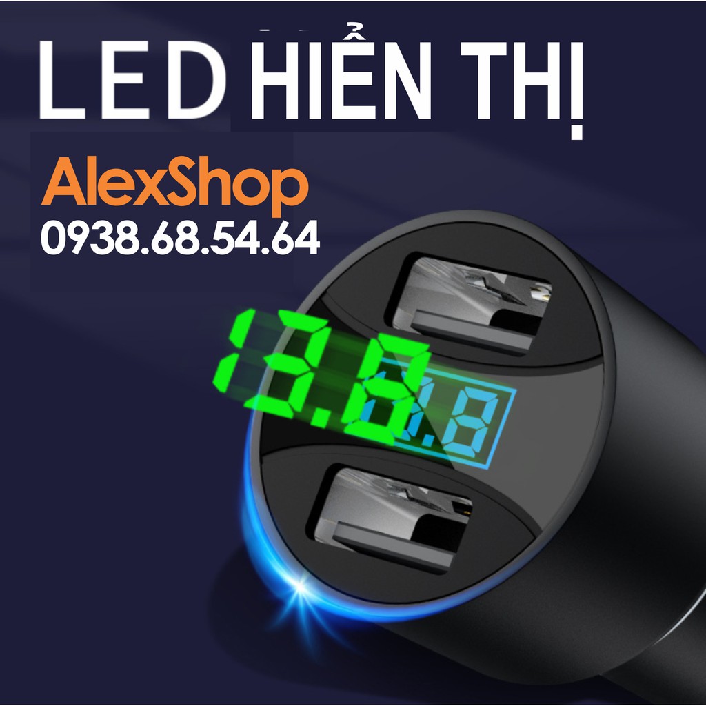 [Mã ELFLASH5 giảm 20K đơn 50K] Cốc Sạc Nhanh 4.8A Max 30W Gắn ÔTÔ Màu Đen Nhôm Kim Loại