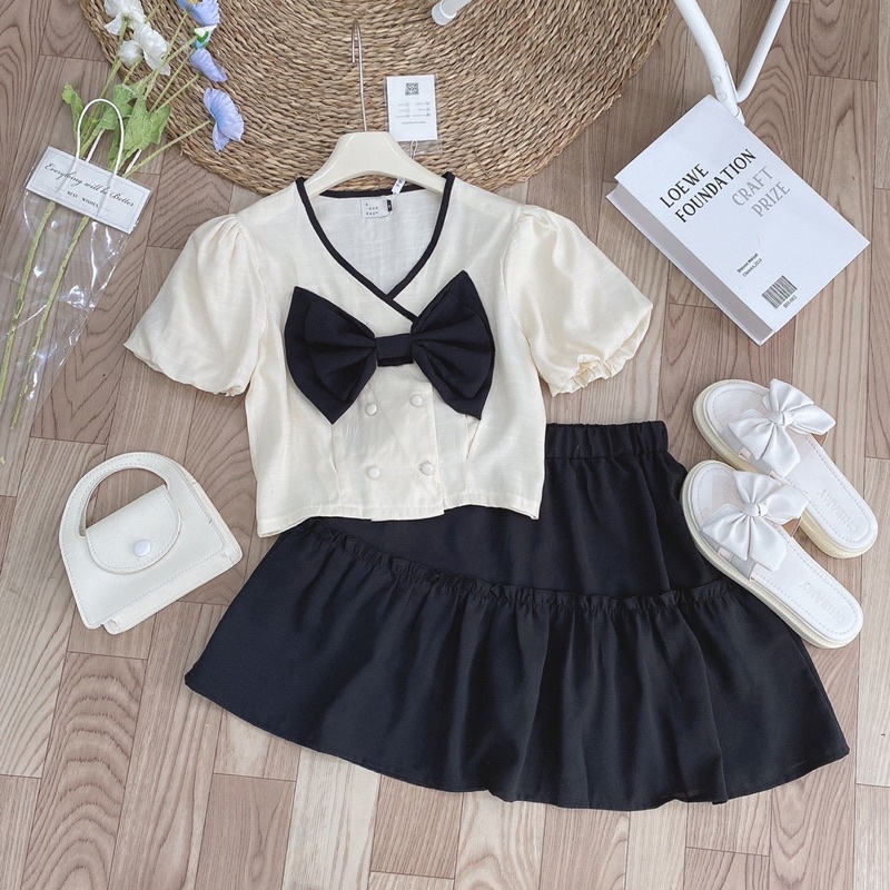 Set tơ baby bộ đũi lạnh nơ cổ cách điệu-Minxy shop