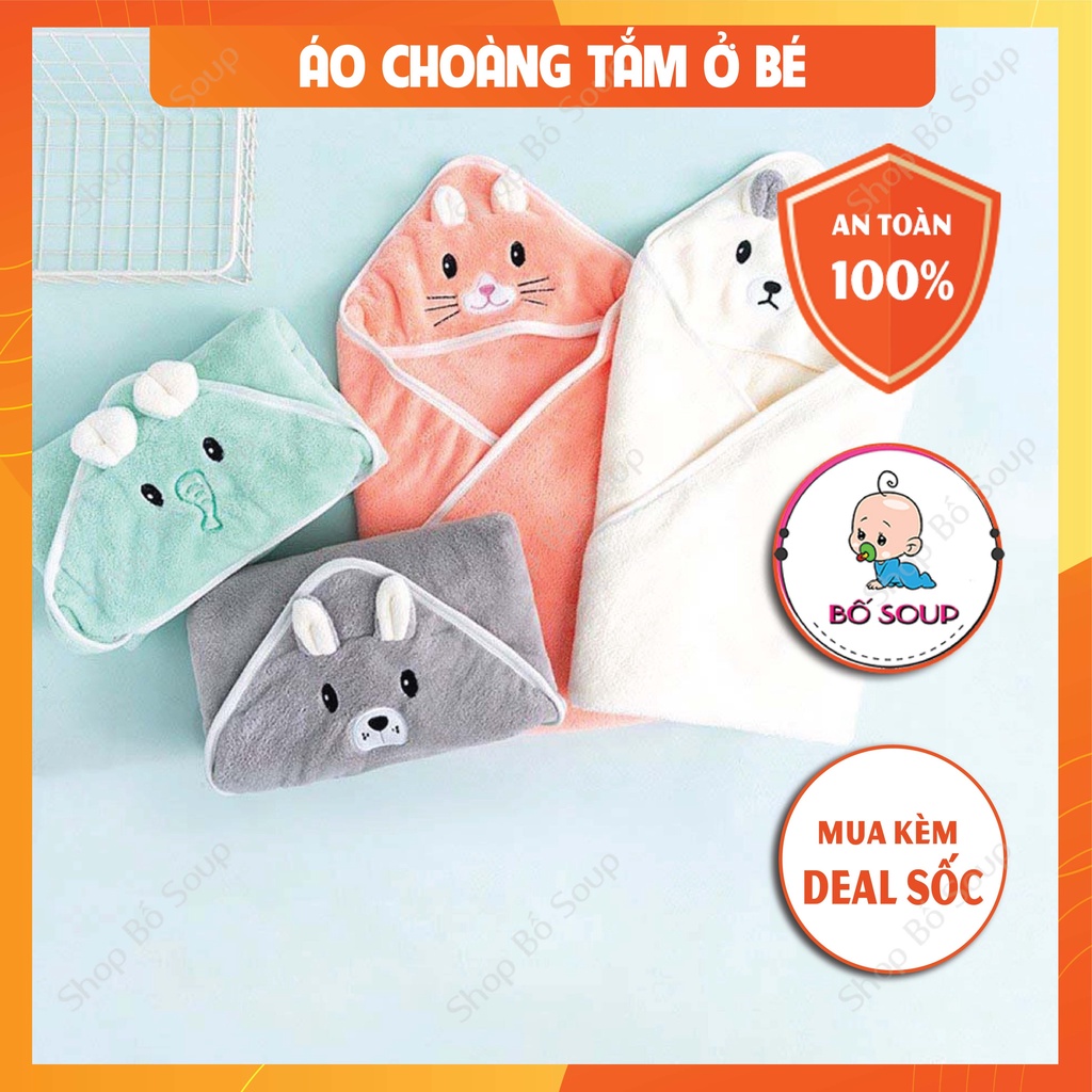 [Mã SKAMFM224 giảm 10% đơn 150K] Khăn tắm cho bé, khăn tắm có mũ hình động vật, dùng làm khăn choàng cho bé khi ra ngoài