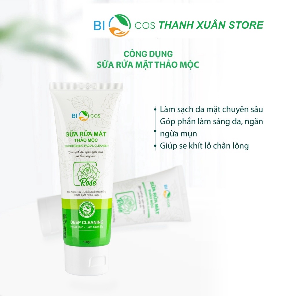 Sữa Rửa Mặt Thảo Mộc Trắng Da BioCos Dành Cho Da Dầu Mụn Ẩn, Da Khô, Hỗn Hợp Làm Sạch, Sáng Da Phù Hợp Da Nam Và Nữ Giới