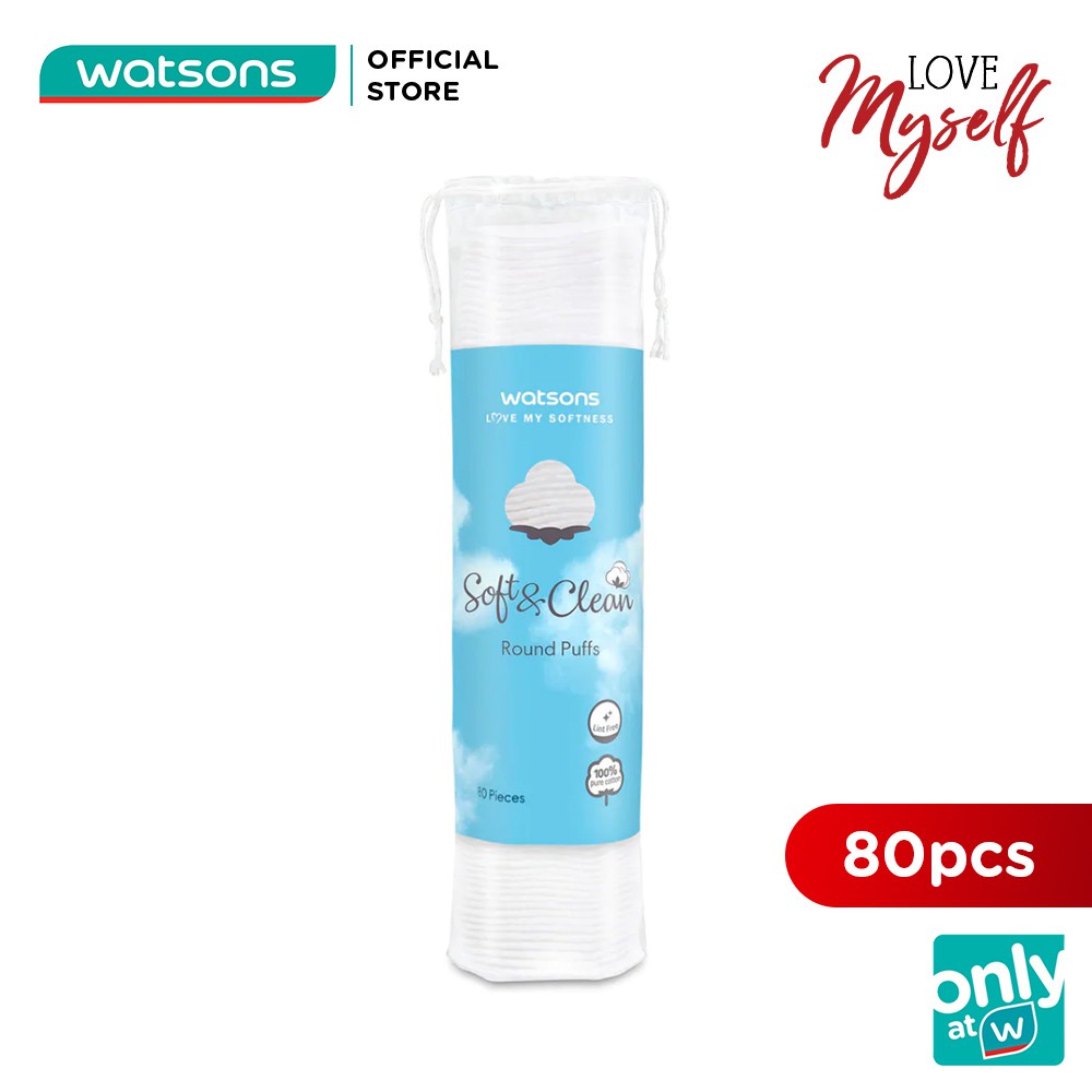 [Mã FMCGWSM60 giảm 10% đơn 400k] Bông Tẩy Trang Watsons Love My Softness Soft &amp; Clean Round Puffs Dạng Túi Mềm 80 Miếng