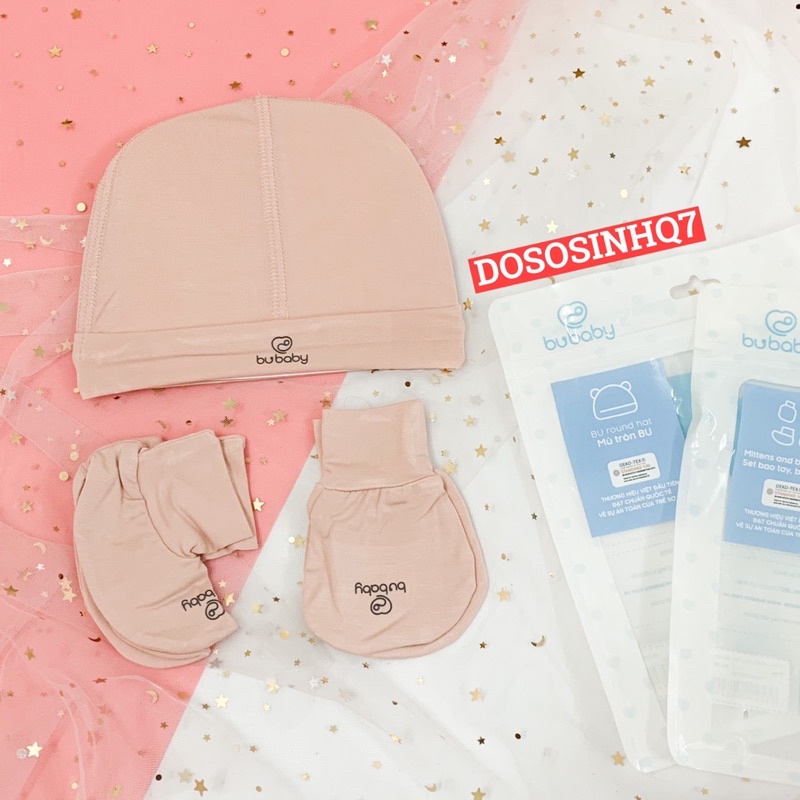 Nón, bao tay bao chân sơ sinh vải sợi tre Bu Baby