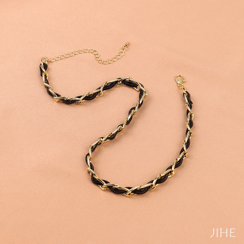 Vòng Cổ Choker Dây Da Phối Mặt Kim Loại Đơn Giản Thời Trang