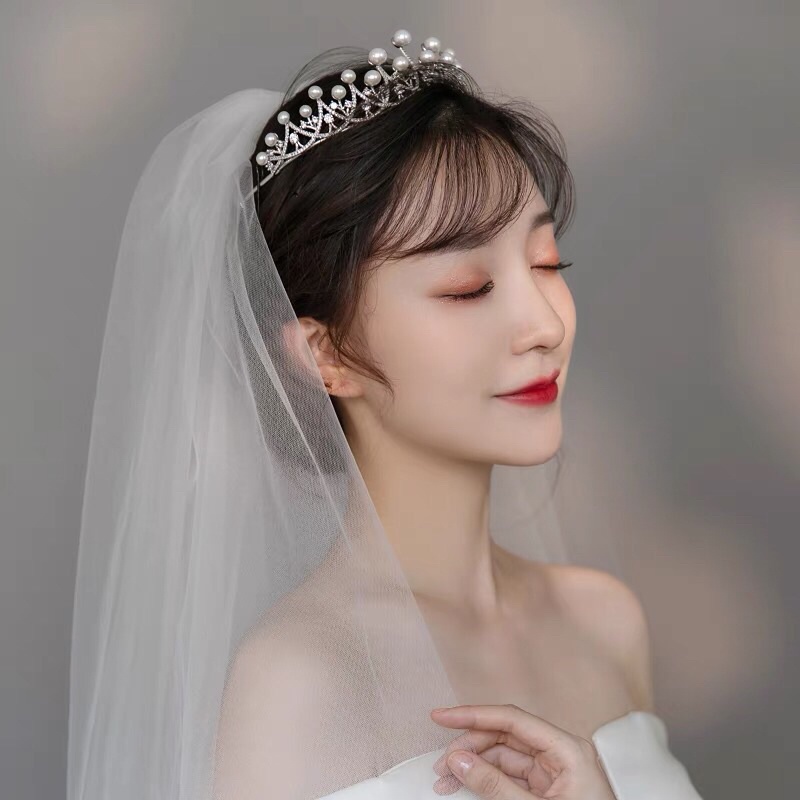 Vương Miện Cô Dâu đính hạt trai màu trắng