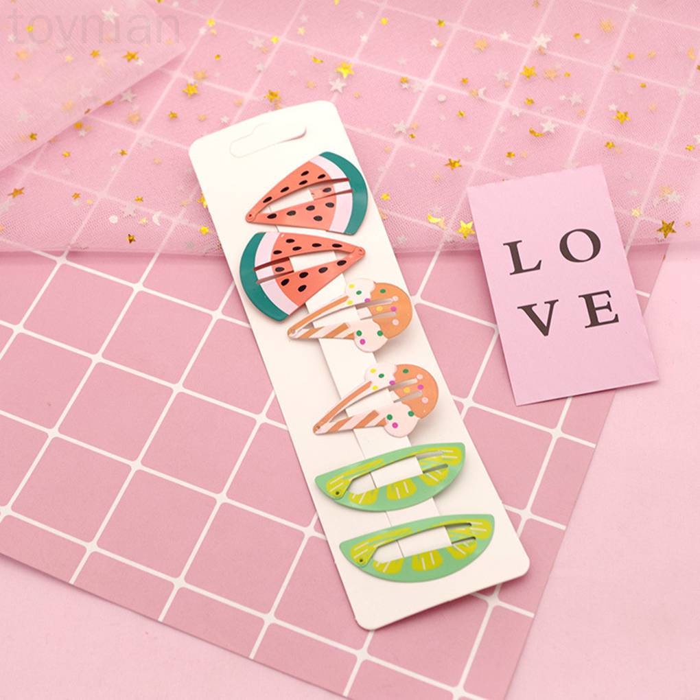 Set 6 Kẹp Tóc Hình Cây Kem / Trái Cây / Động Vật Dễ Thương Cho Bé Gái