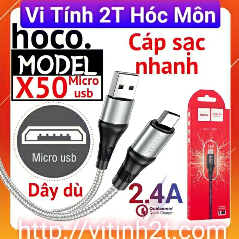 (Micro usb) Cáp sạc nhanh 2.4A Hoco X50 siêu bền