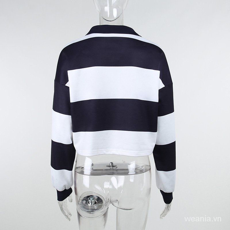Áo polo tay dài kẻ sọc thời trang trẻ trung 1 màu lựa chọn