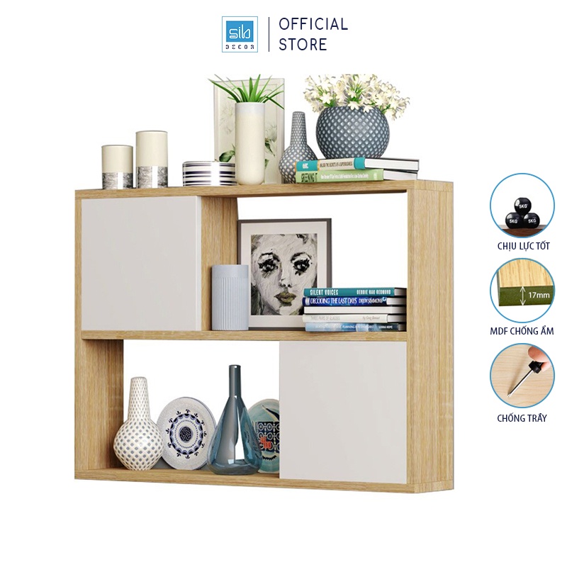Kệ Gỗ Treo Tường 2 Tầng 2 Cánh Tủ Màu Trắng Và Sồi Hiện Đại Thương Hiệu SIB Decor
