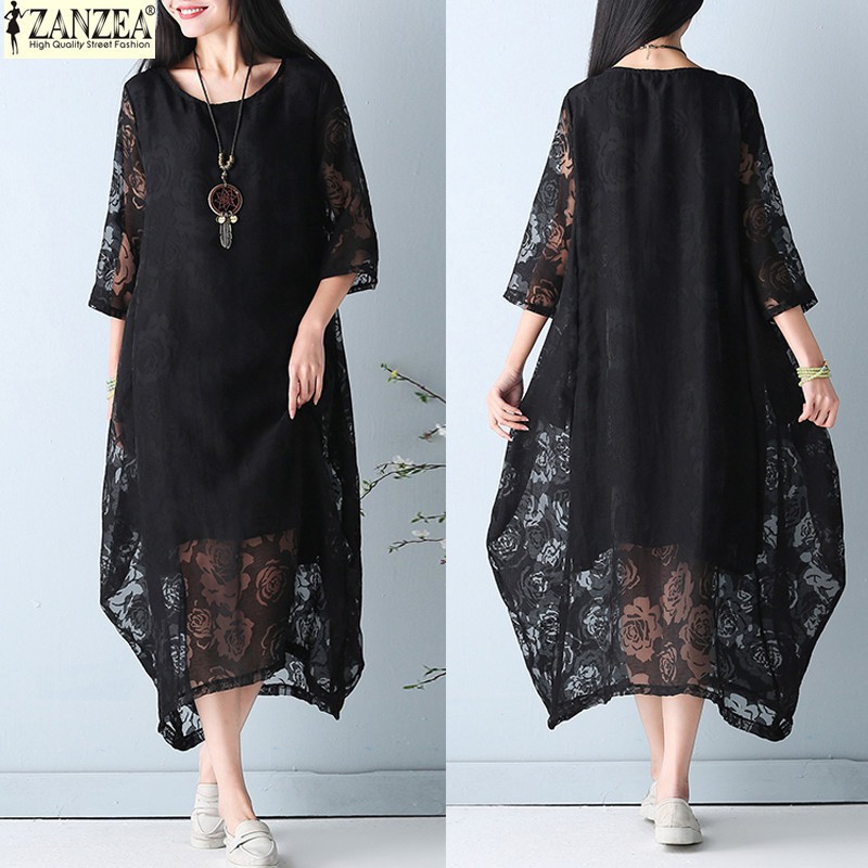ZANZEA Đầm Phối Ren Cách Điệu Thời Trang Dành Cho Nữ