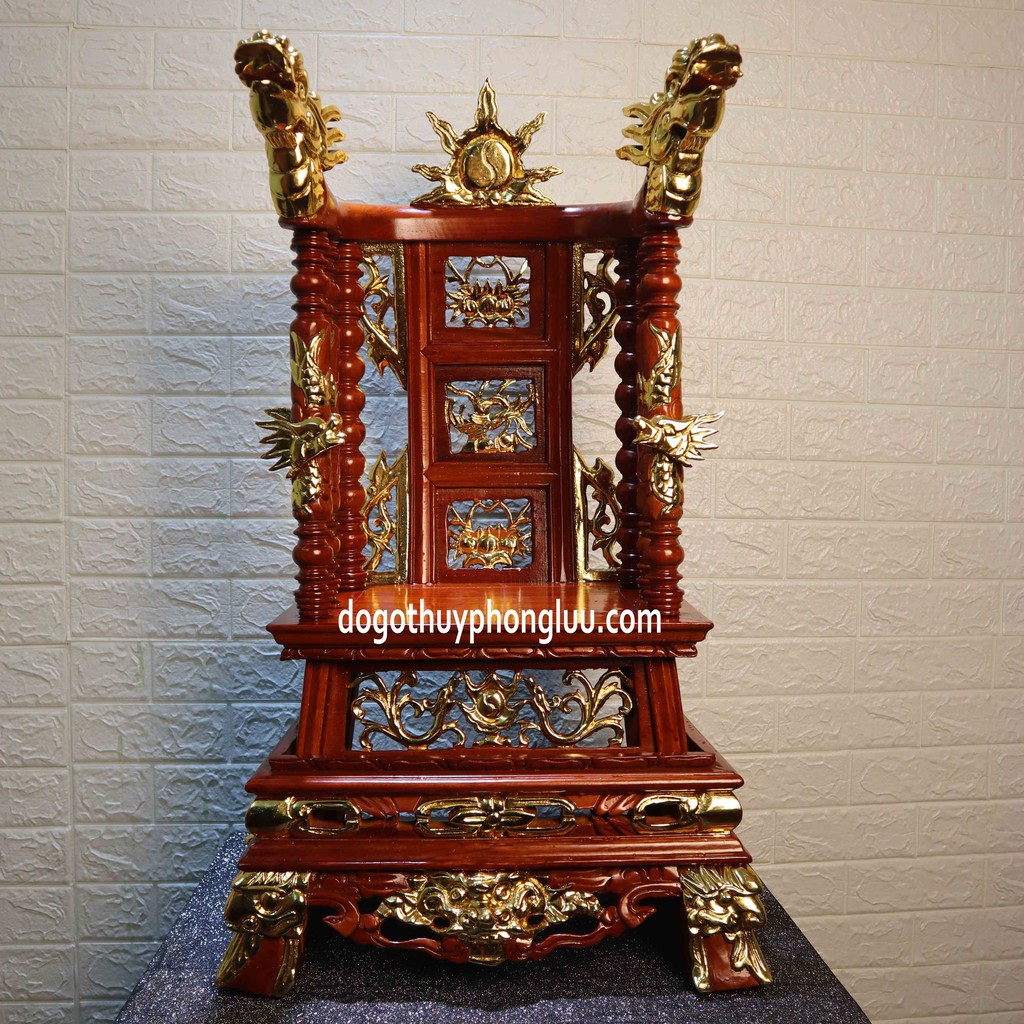 Long Ngai thờ cột gia tiên gỗ gụ rát vàng trạm rồng cao cấp tiểu đại