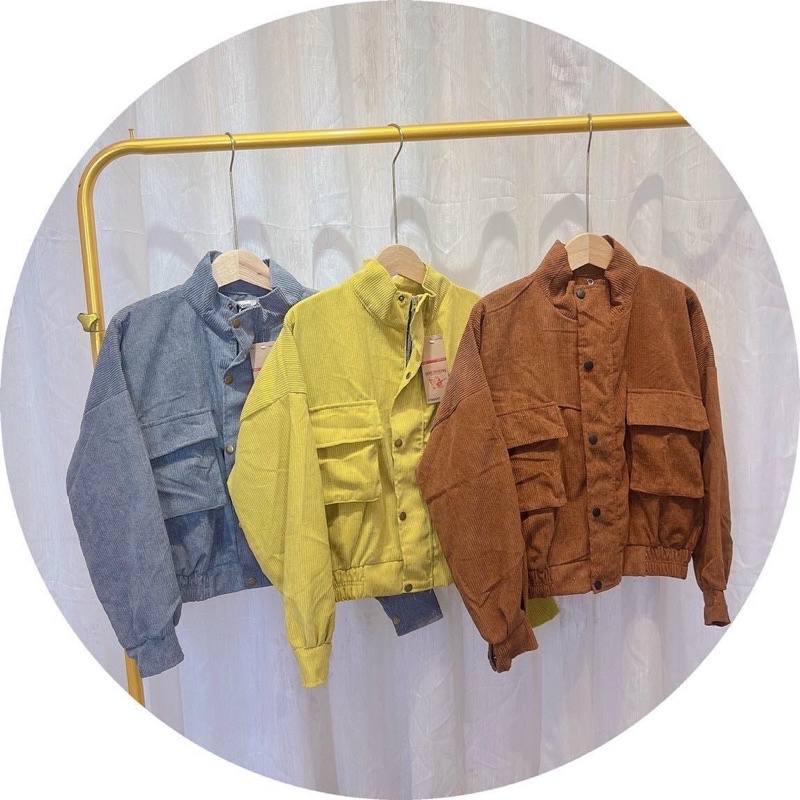 Áo khoác lửng croptop kaki nhung gân 1 lớp không nón túi hộp nút bấm unisex ulzzang nam nữ