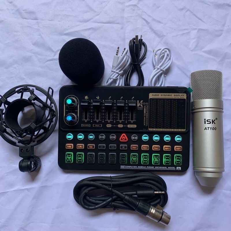 Combo Bộ Micro ISK AT100+Sound Card K500 mới nhất có bluetooth auto-tune kèm dây live và lấy nhạc bảo hành 12 tháng