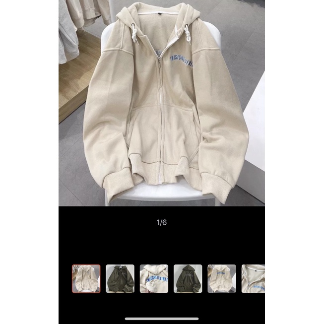 Áo Khoác Nỉ THISISNEVERTHAT Dây kéo Trước Chữ Sau Lưng Unisex Cực Hot